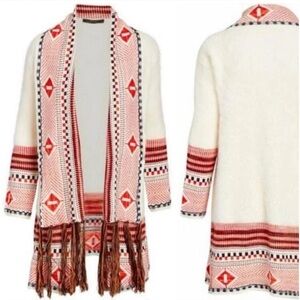 Max Sport Casual Bohemian Fuzzy Fringe Cardigan | Size Medium
